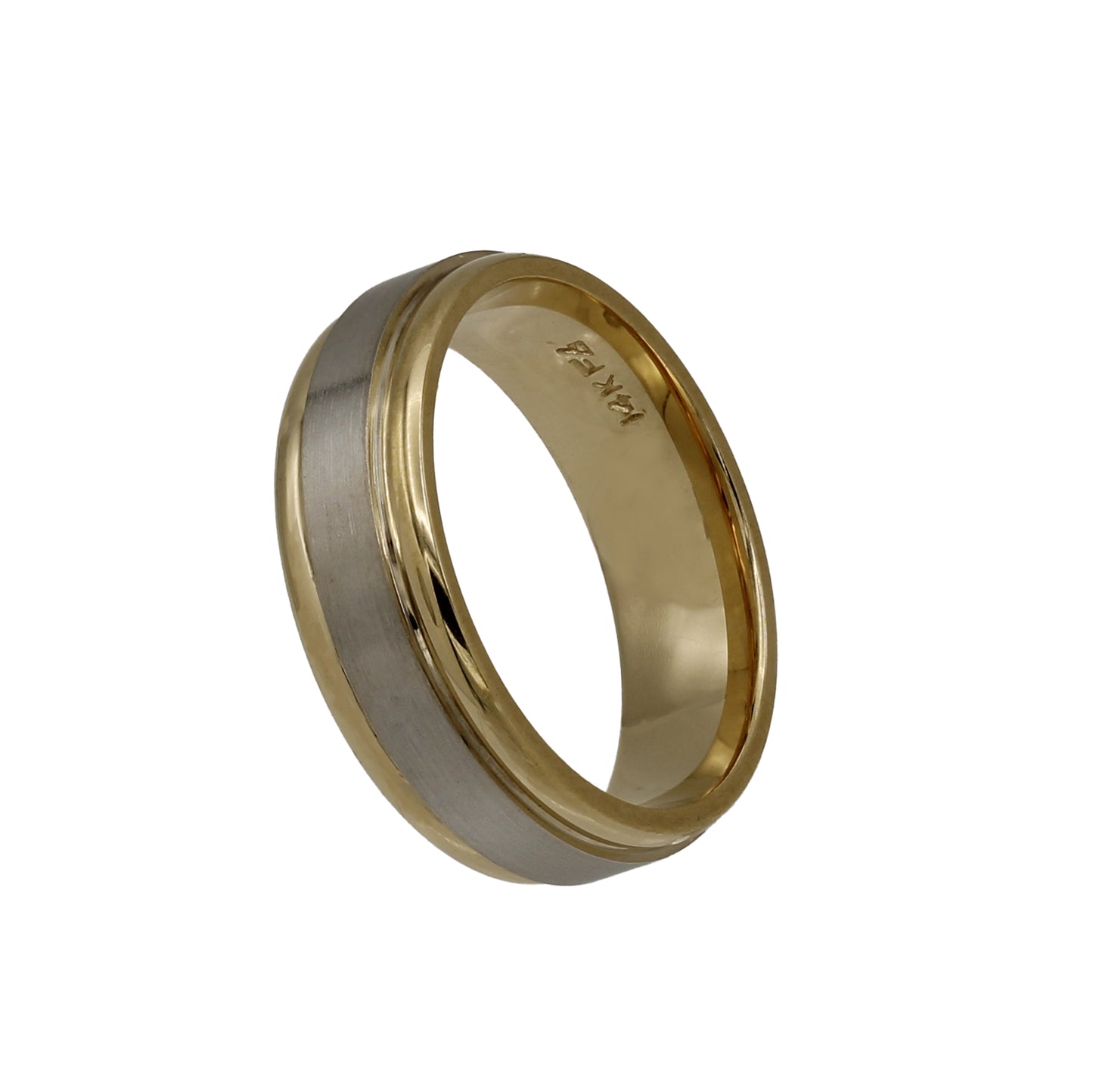 14k Two-Tone Gold Polished & Satin Flat Half-Round Bevel Wedding Band