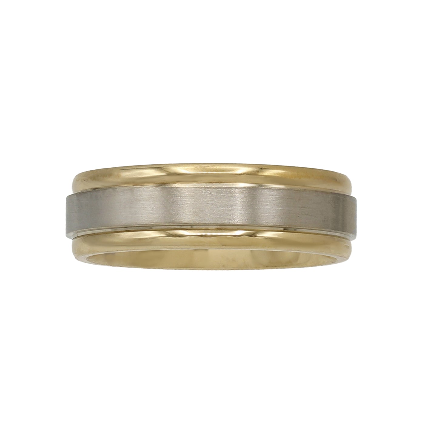 14k Two-Tone Gold Polished & Satin Flat Half-Round Bevel Wedding Band