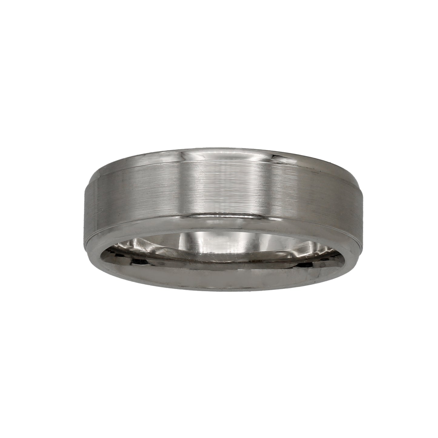 14k White Gold Polished & Satin Rounded Bevel Edge Wedding Band