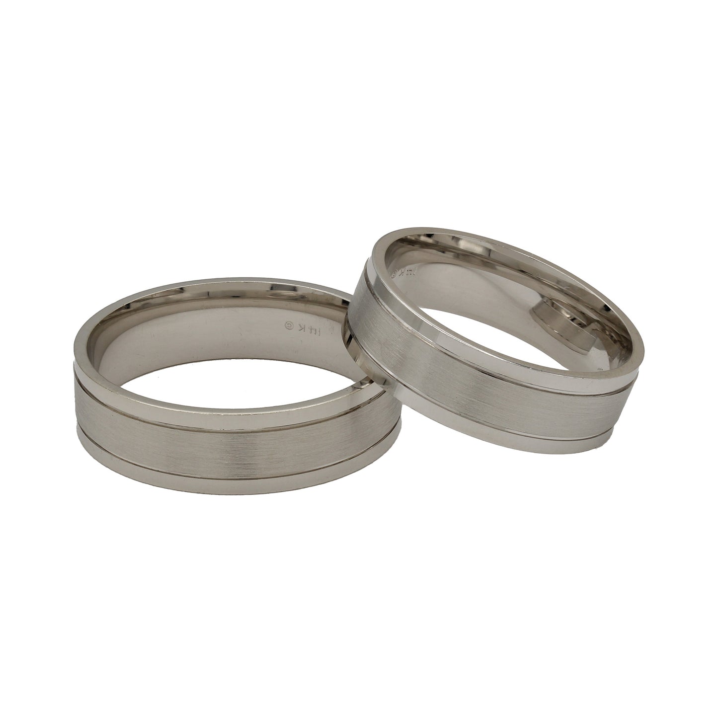 14k White Gold Polished & Brushed Flat Wedding Bands