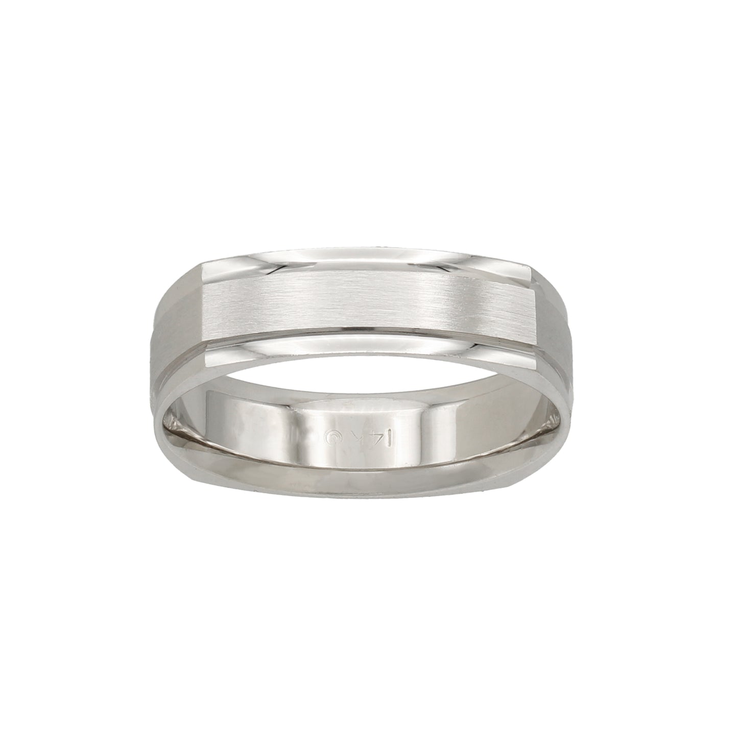 14k White Gold Square Polished & Satin Bevel Edge Wedding Bands