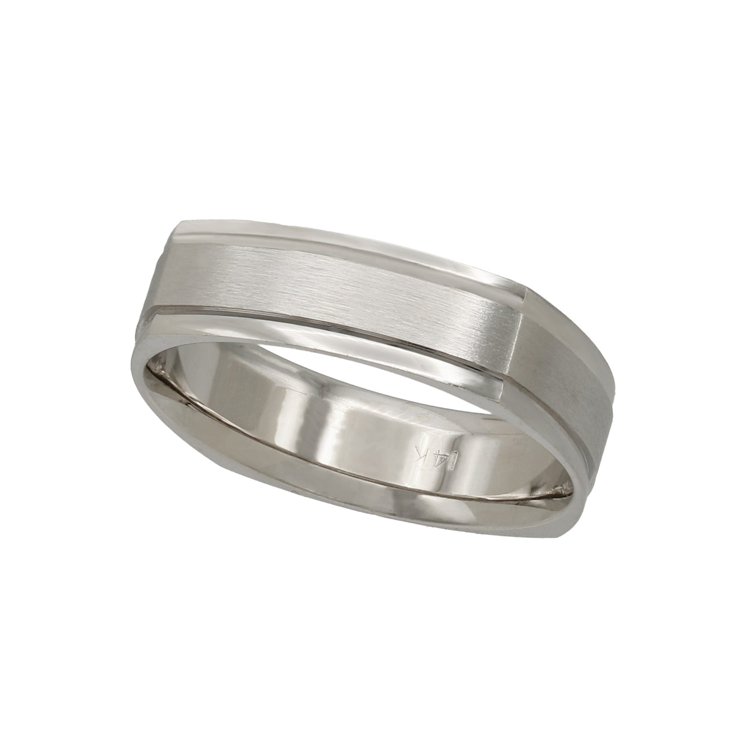14k White Gold Square Polished & Satin Bevel Edge Wedding Bands