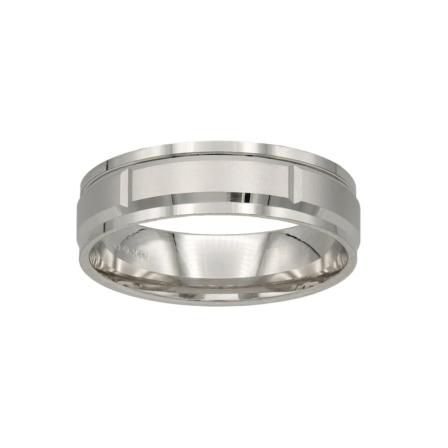 14k White Gold Polished & Satin Grooved Bevel Edge Wedding Bands