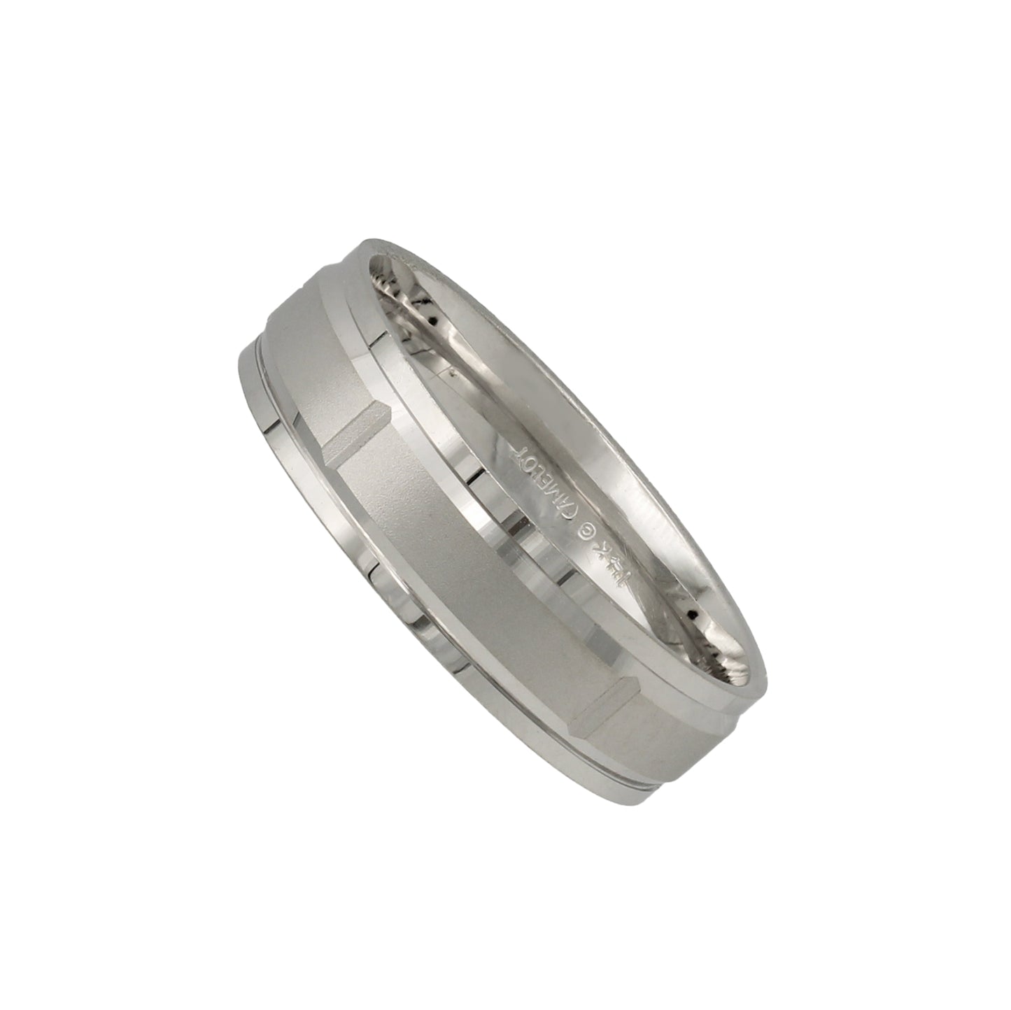 14k White Gold Polished & Satin Grooved Bevel Edge Wedding Bands