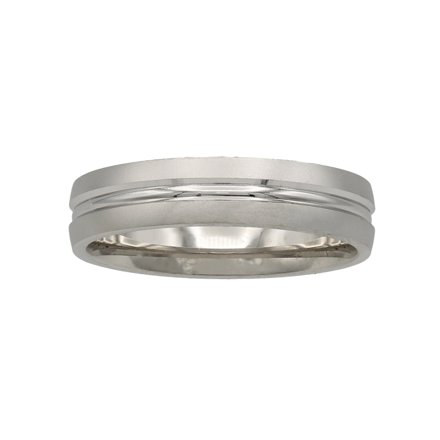 14k White Gold Polished & Brushed Middle Bevel Edge Wedding Bands
