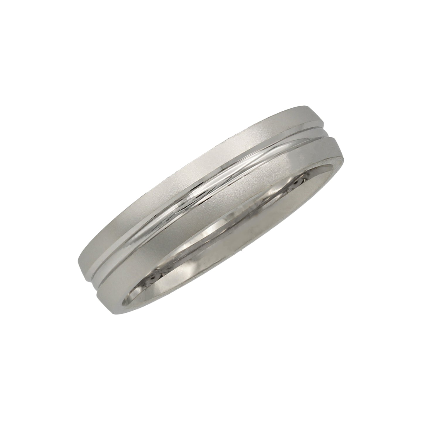 14k White Gold Polished & Brushed Middle Bevel Edge Wedding Bands