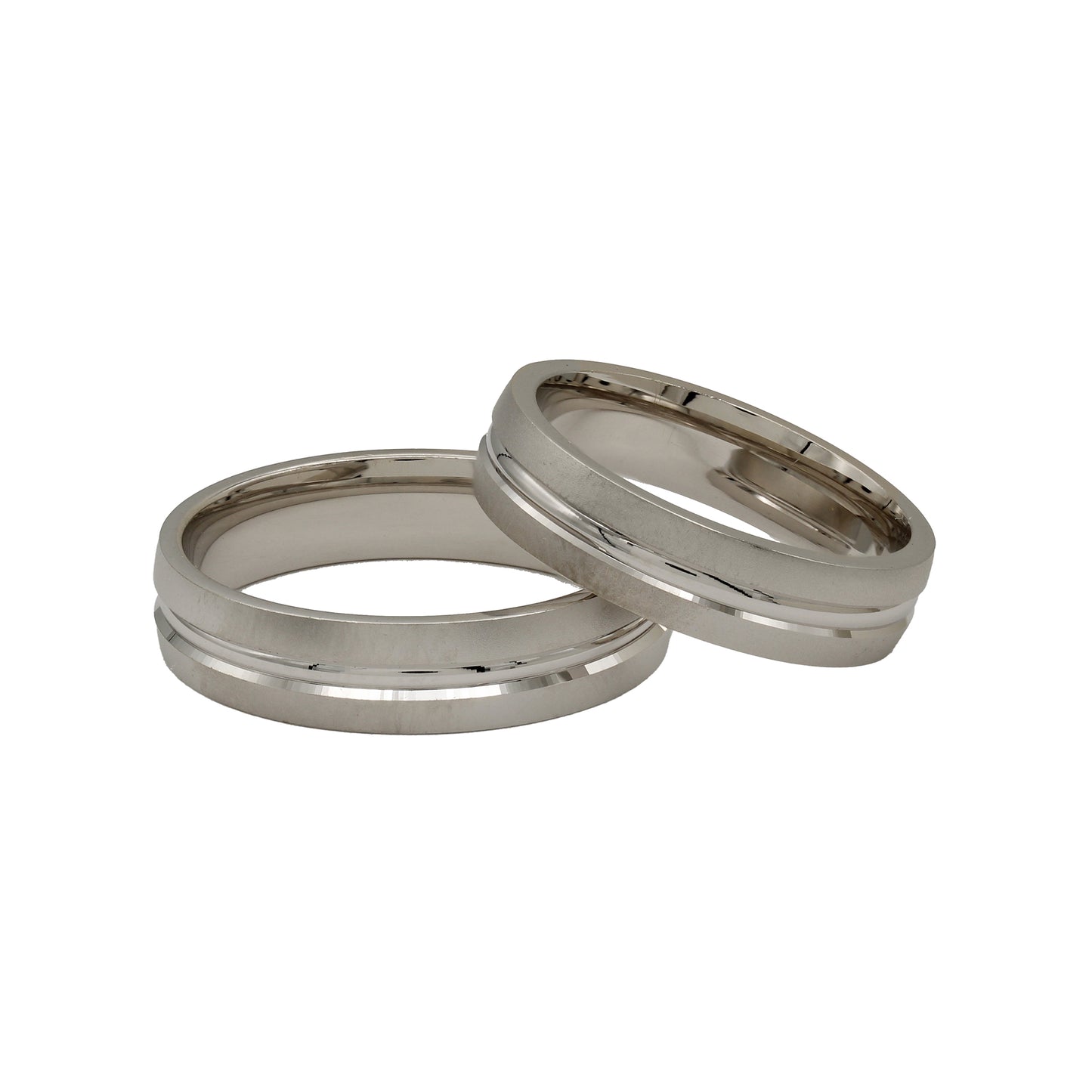 14k White Gold Polished & Brushed Middle Bevel Edge Wedding Bands