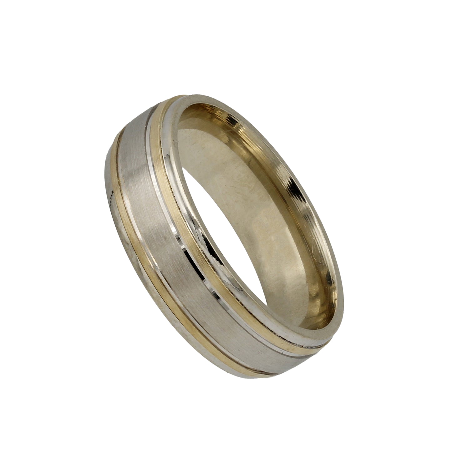 14k Two-Tone Gold Grooved Wedding Band