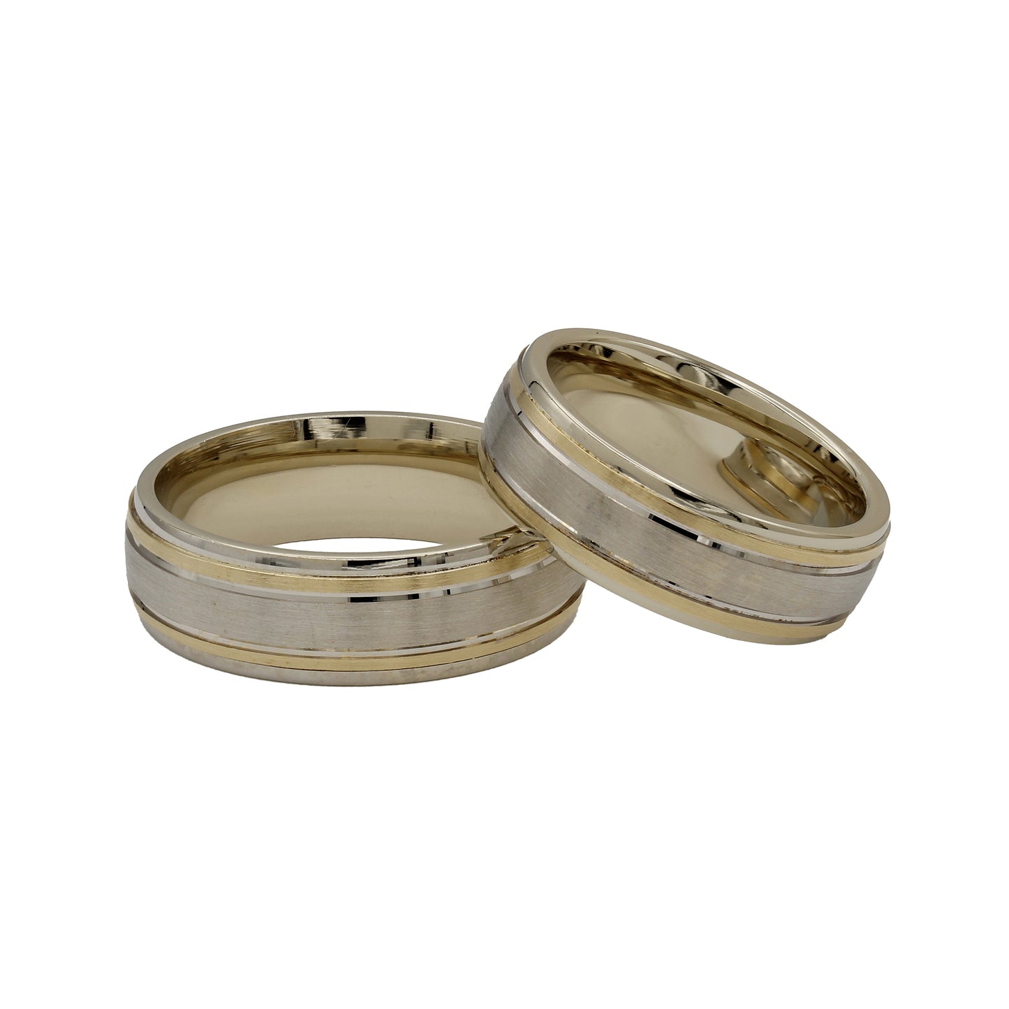 14k Two-Tone Gold Grooved Wedding Band