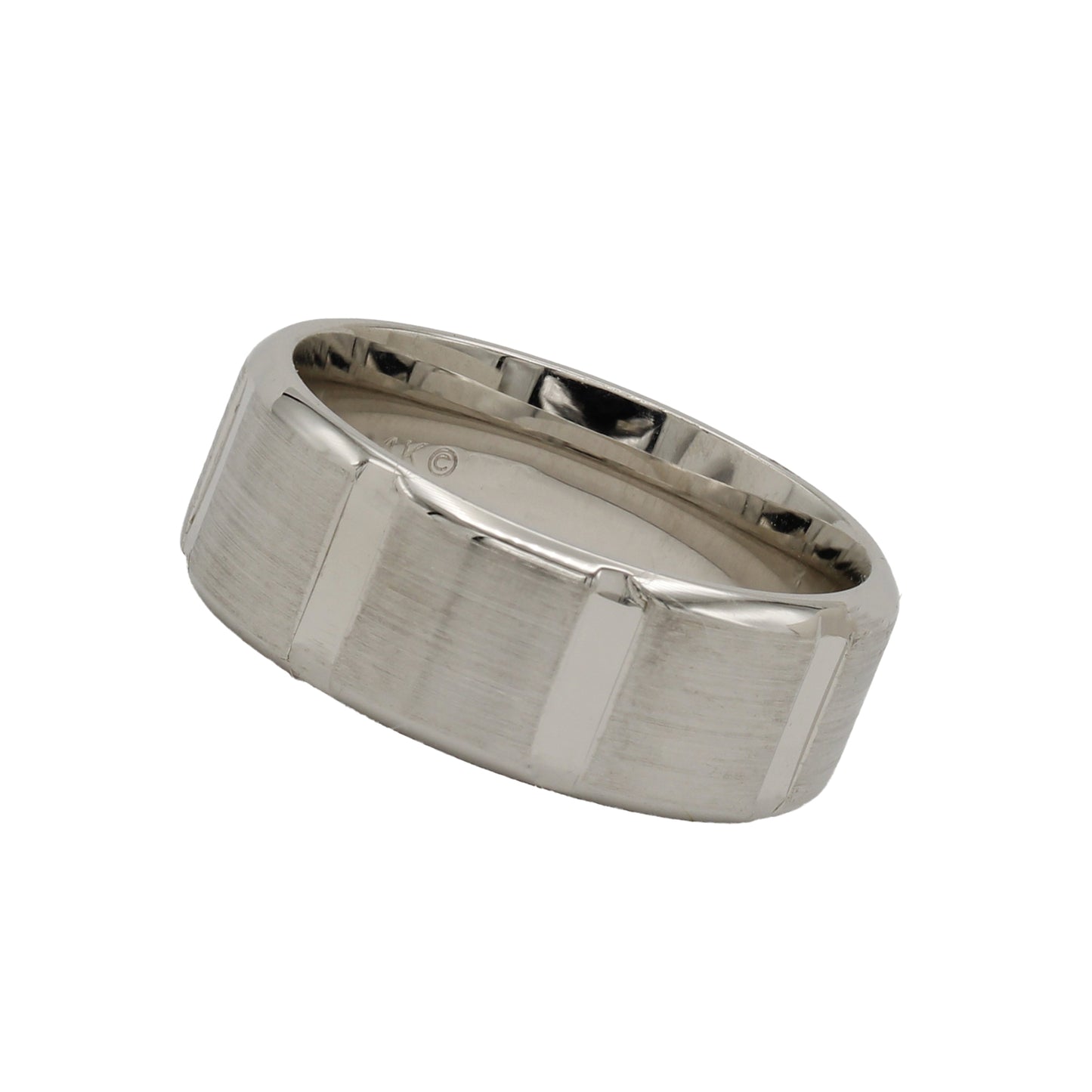 14k White Gold Polished / Brushed Grooved Wedding Bands