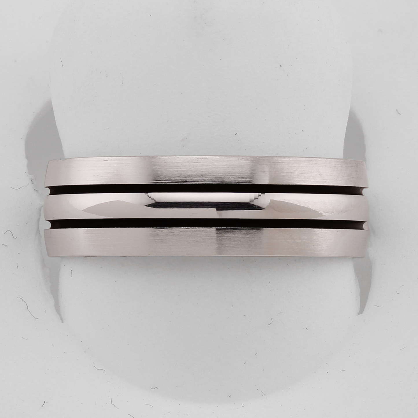 14k White Gold 6mm Wedding Bands with Black Stripes and Polished-Brushed Finish