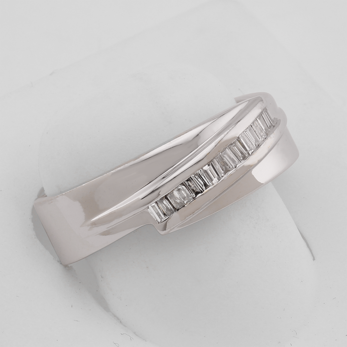 14k White Gold Polished Channel-Set Baguette Diamond Wedding Band