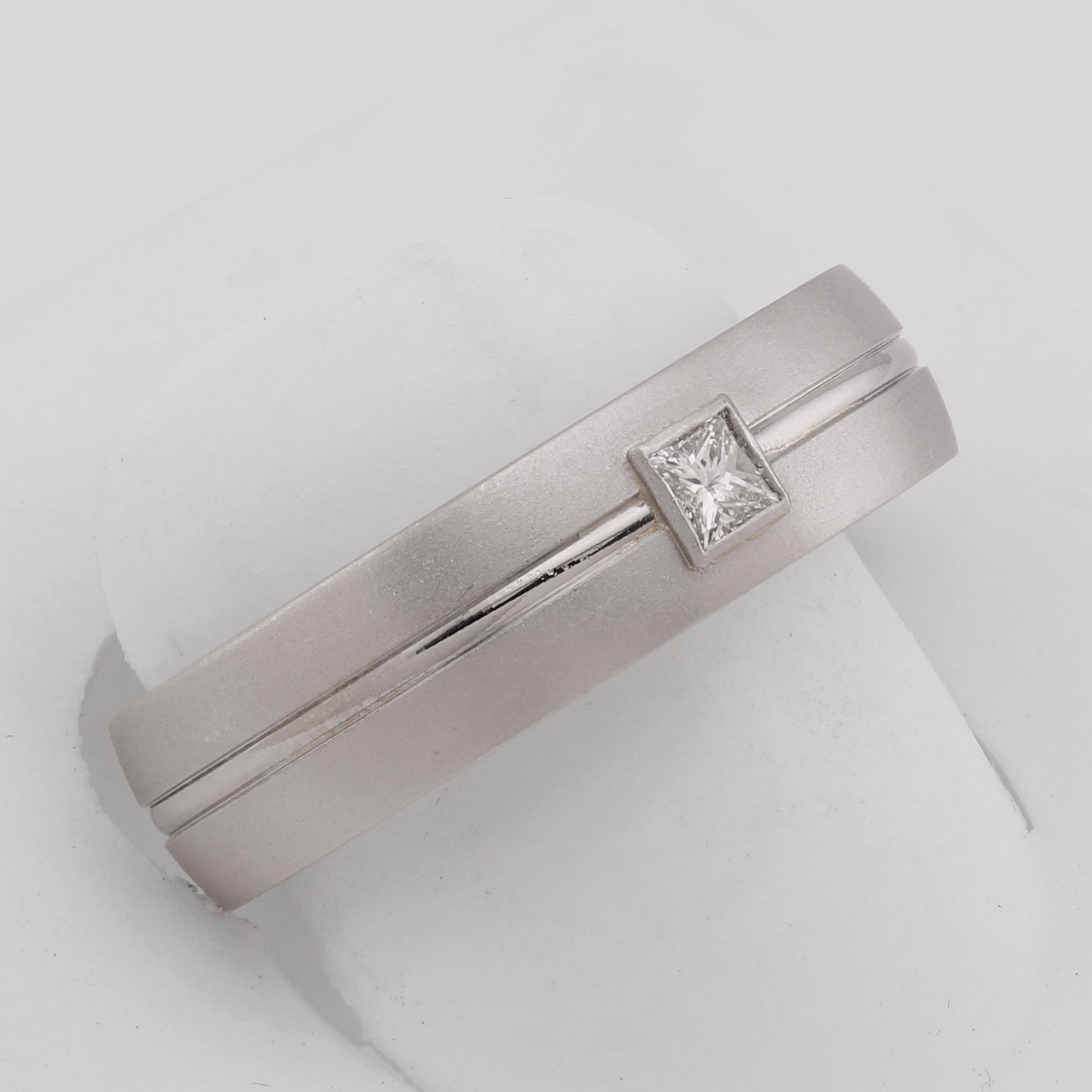 14k White Gold Princess-Cut Diamond Brushed Wedding Band