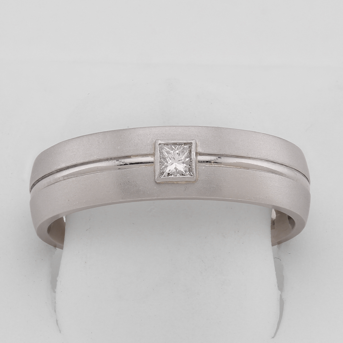14k White Gold Princess-Cut Diamond Brushed Wedding Band