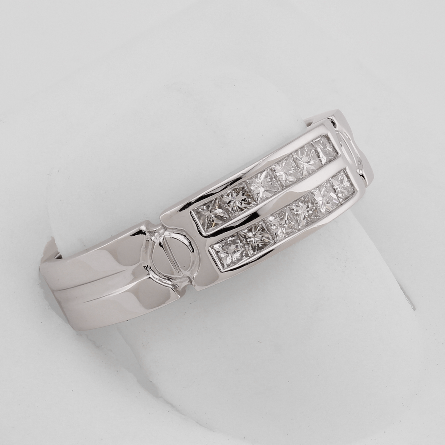 14k White Gold Polished Screw Design Princess-Cut Diamond Wedding Band