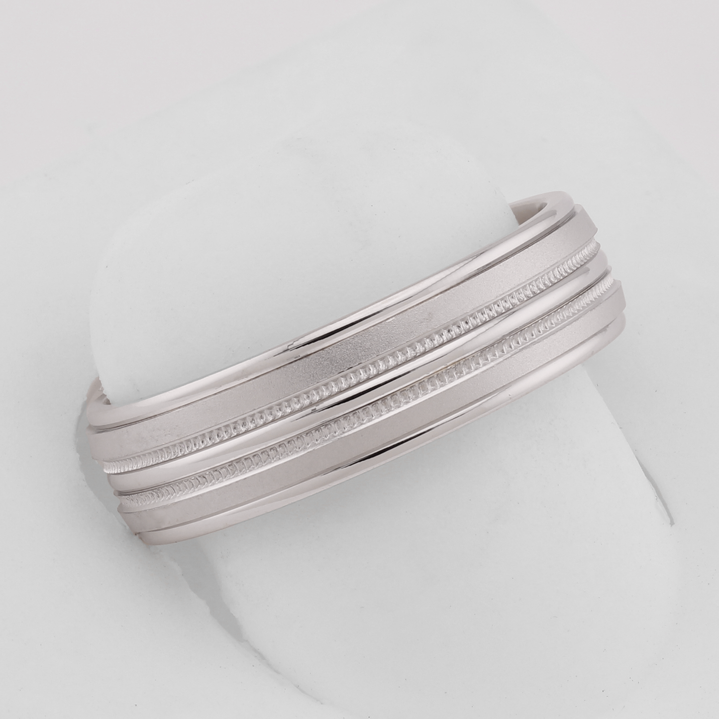 14k White Gold Brushed & Grooved Wedding Band