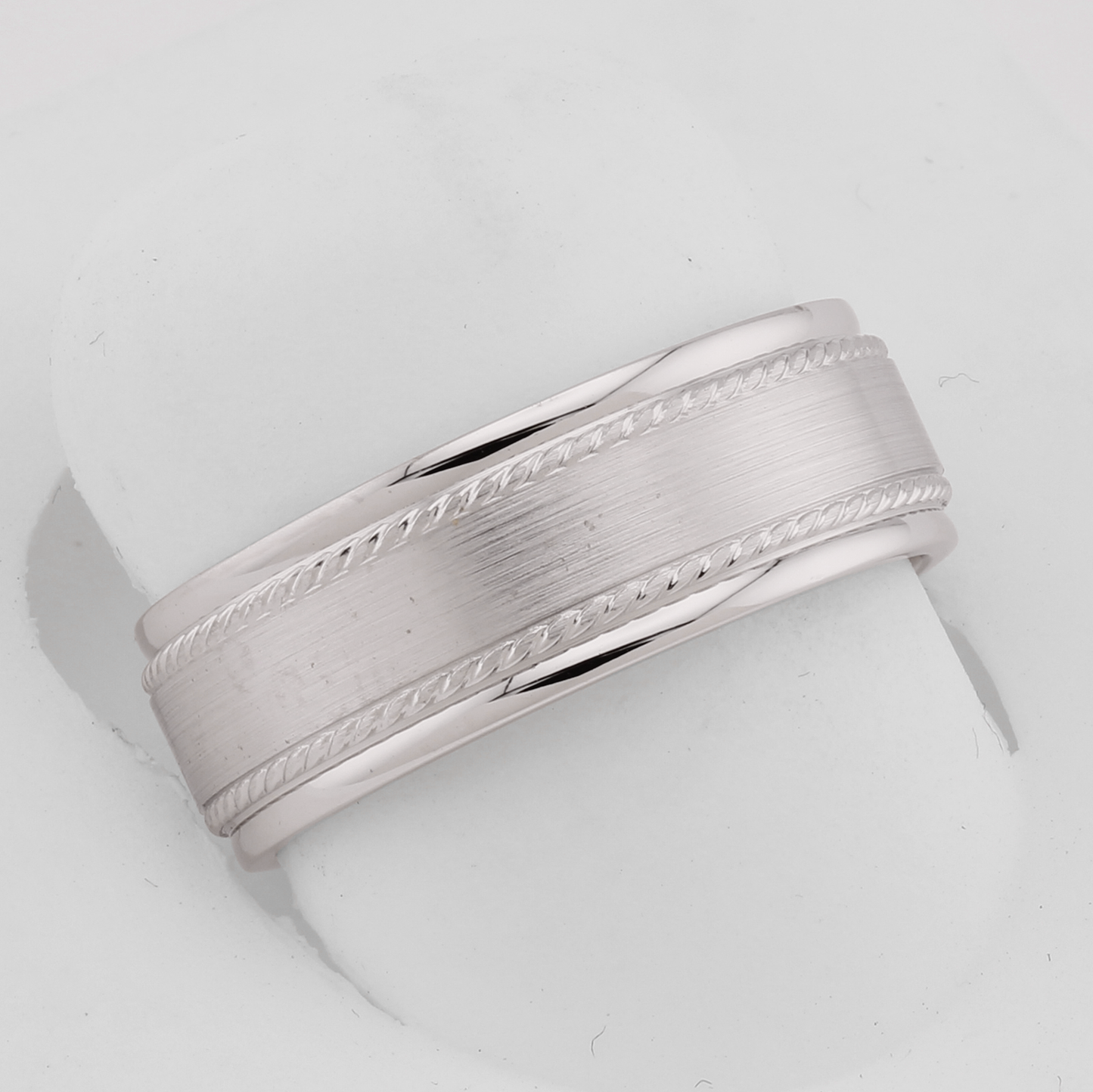 14k White Gold Polished & Brushed w/ Beveled Rope Style Wedding Band