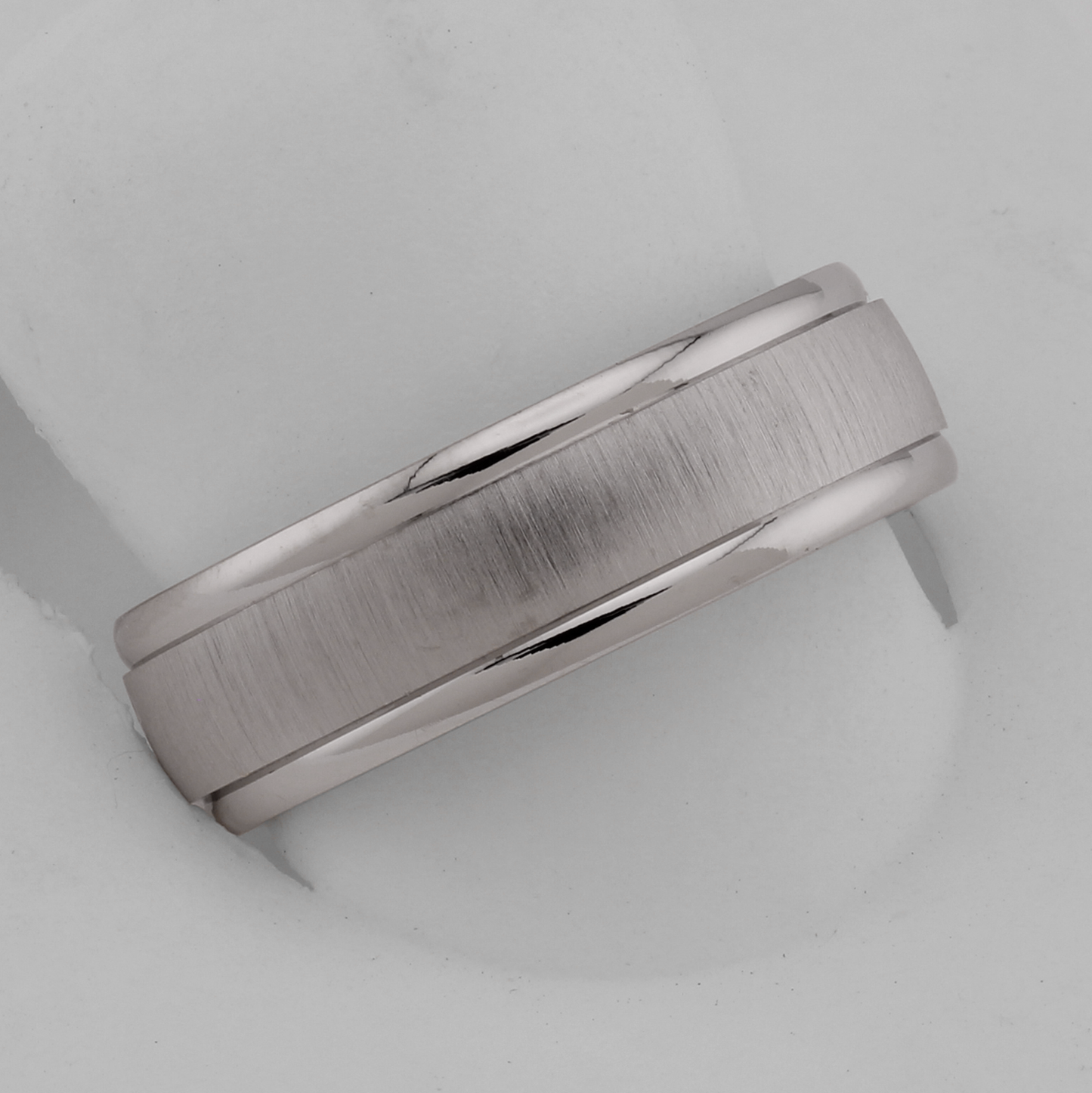14k White Gold Polished & Brushed Beveled Wedding Band