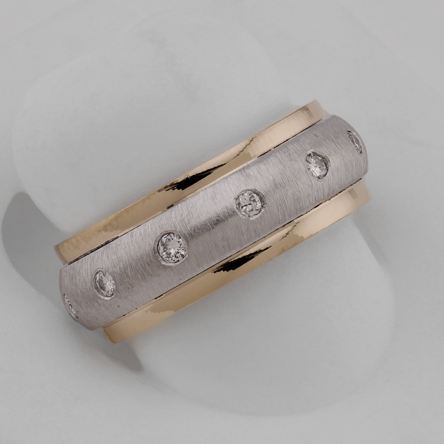 14k Two-Tone Gold Polished & Brushed Beveled Diamond Eternity Wedding Band