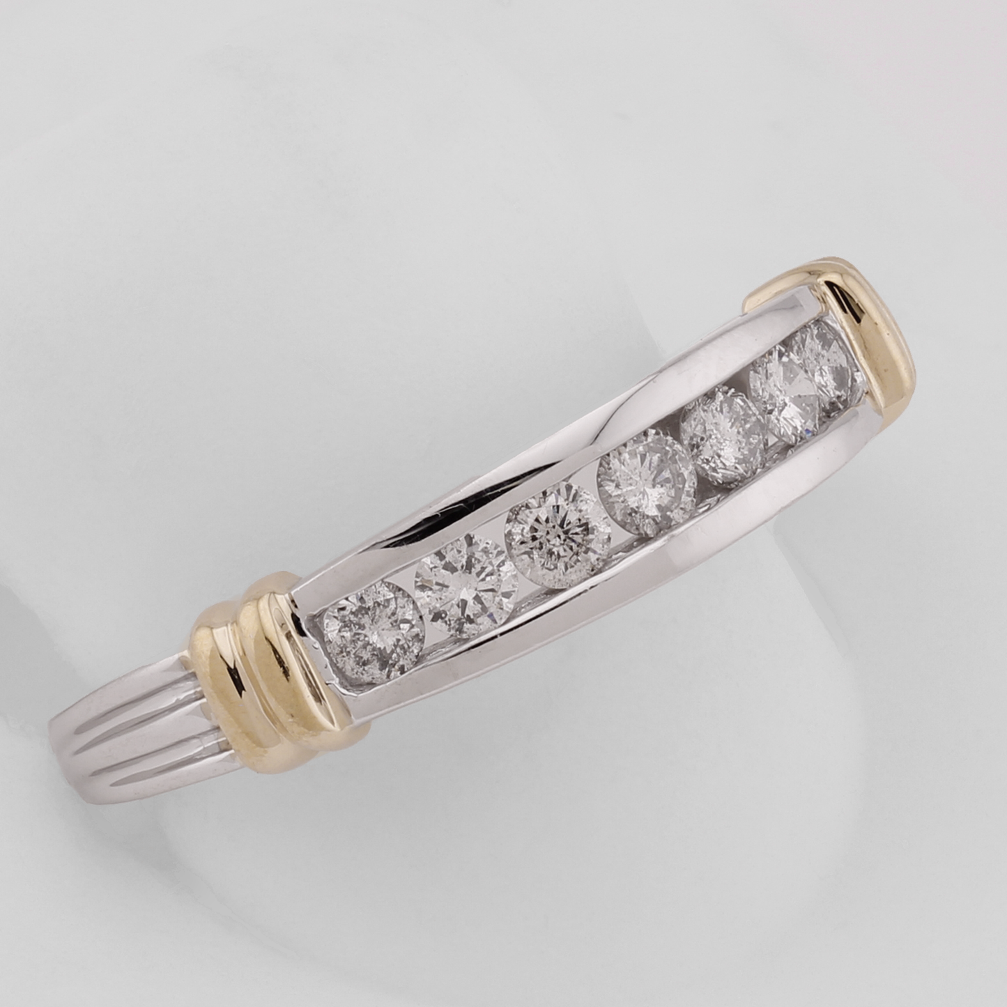 14k Two-Tone Gold Channel-Set Diamond Wedding Band w/ Knots