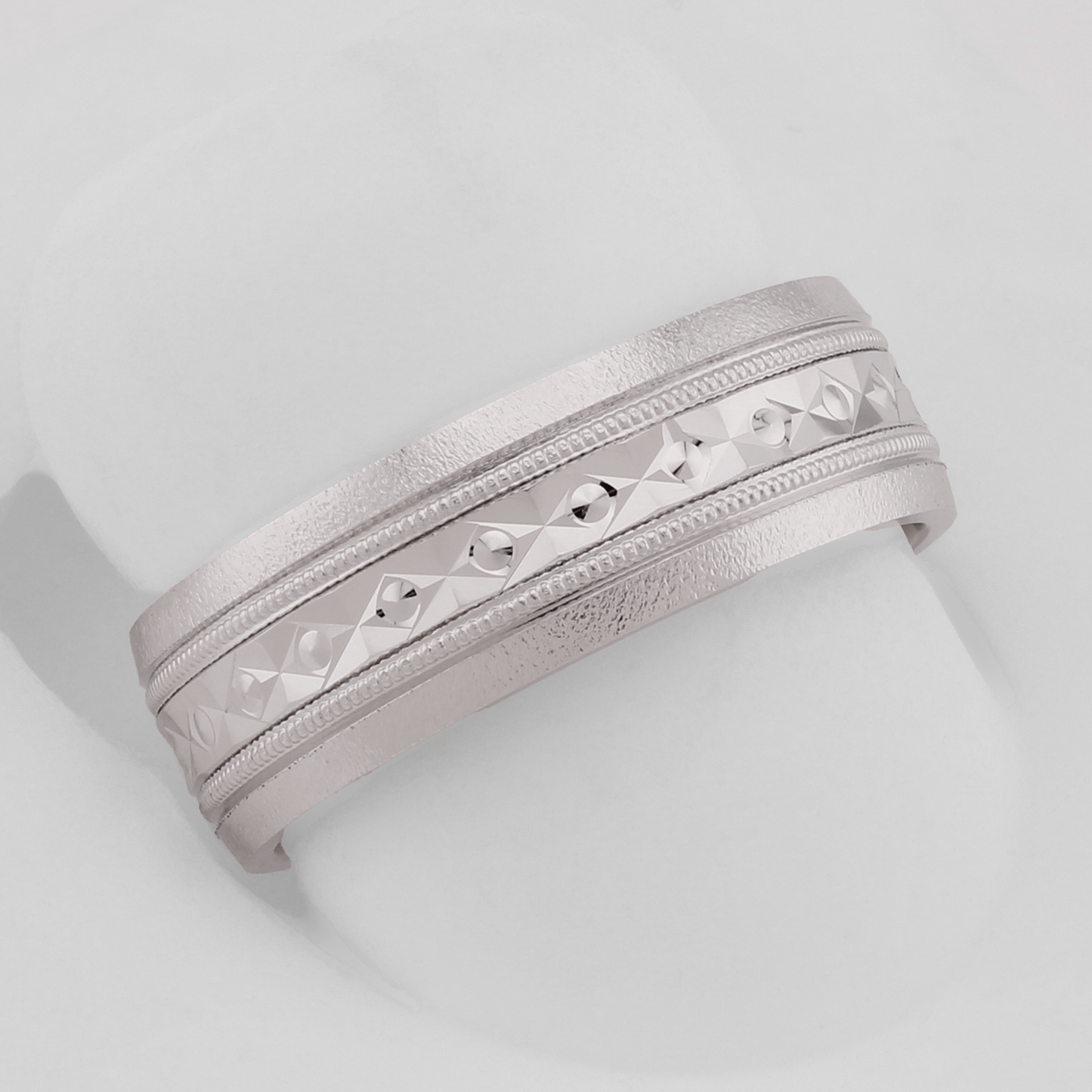 14k White Gold Polished & Brushed Diamond-Cut Wedding Band