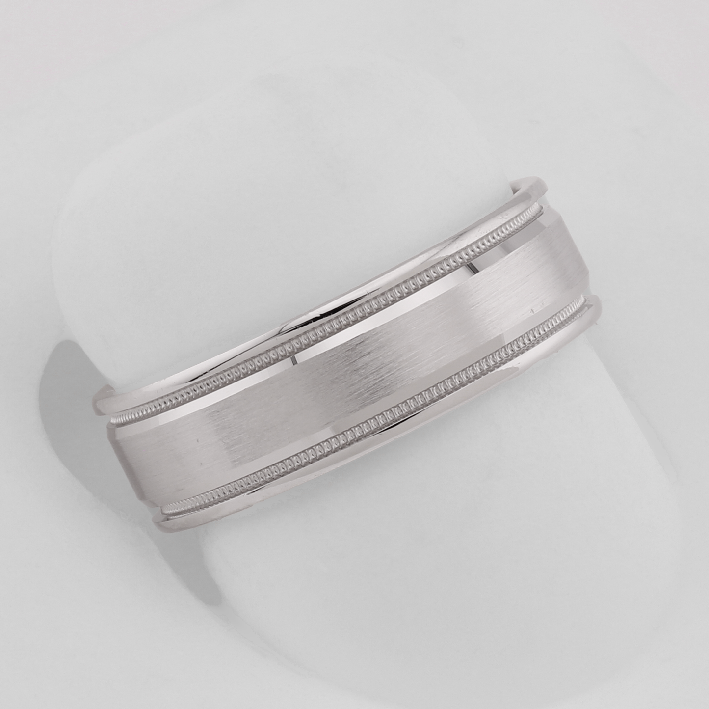 14k White Gold Polished & Brushed Beveled Milgrain Wedding Band