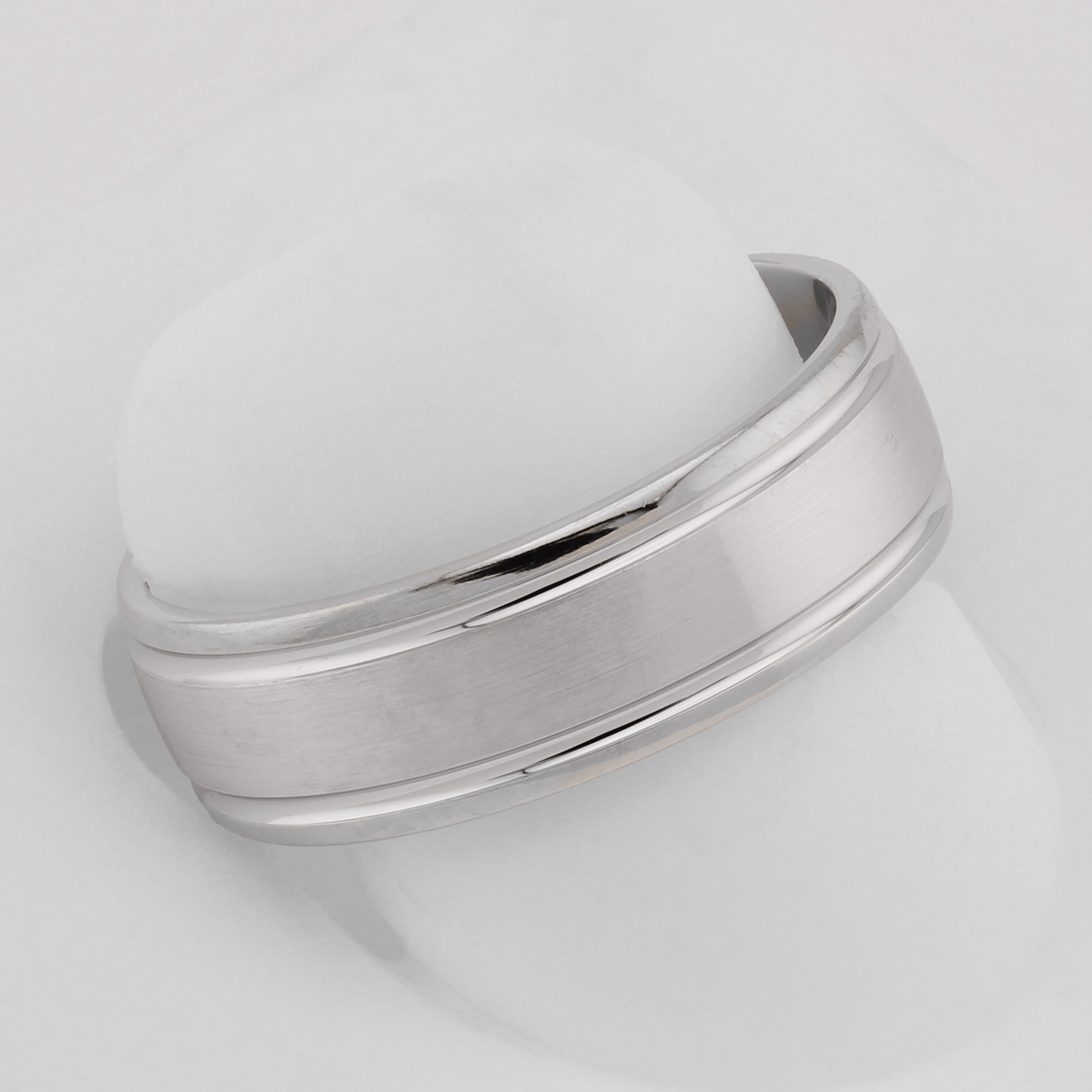 14k White Gold Polished & Brushed Beveled Wedding Band