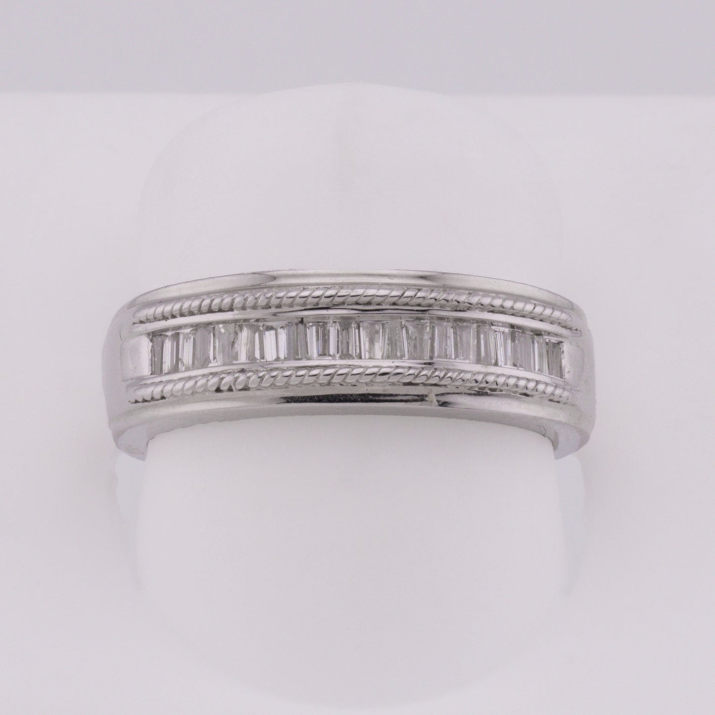 14k White Gold Channel-Set Baguette Diamond Milgrain Wedding Band