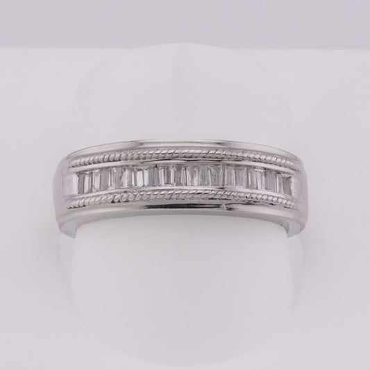 14k White Gold Channel-Set Baguette Diamond Milgrain Wedding Band