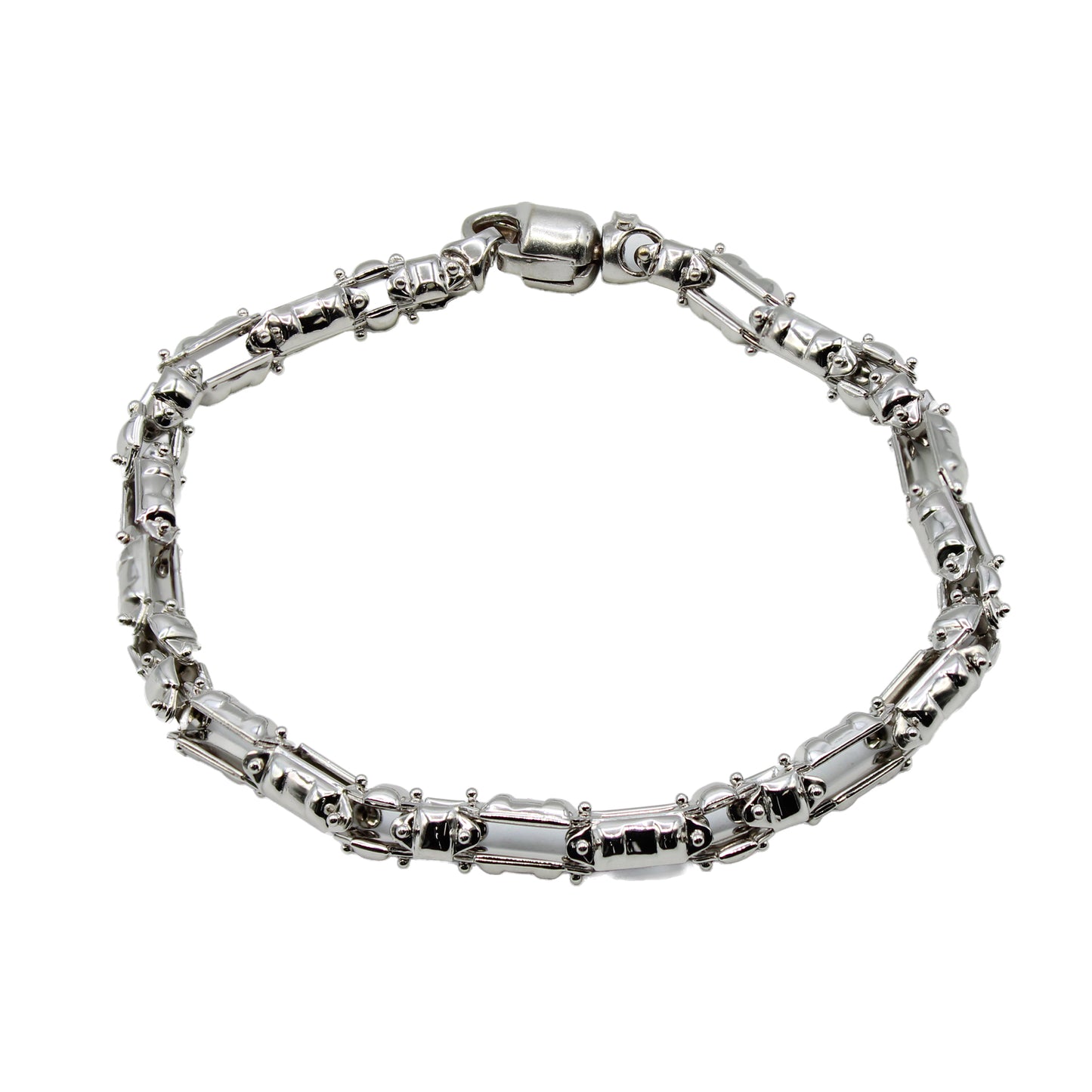 14k White Gold Barrel Link Style Bracelet