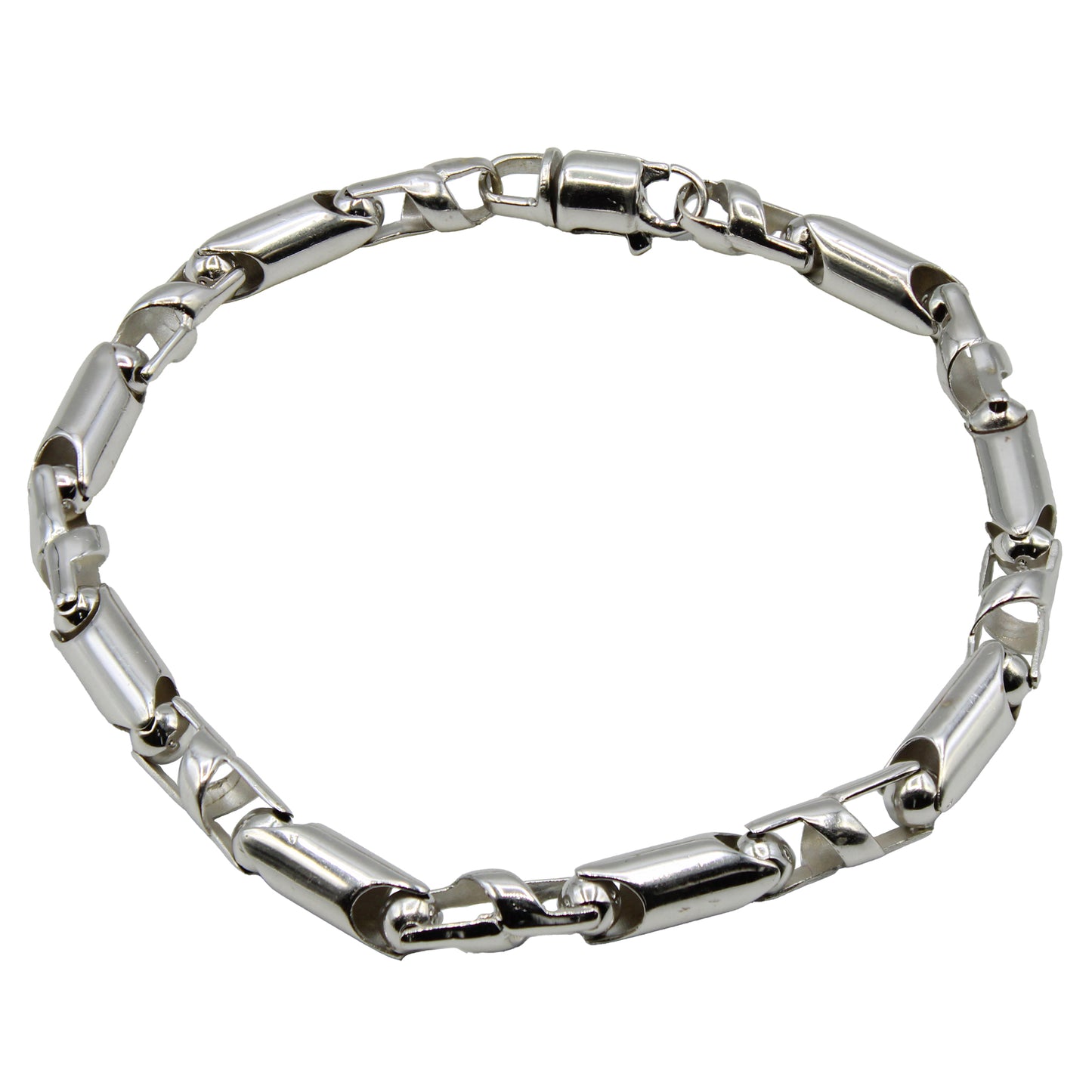 14k White Gold Barrel Link Style Bracelet