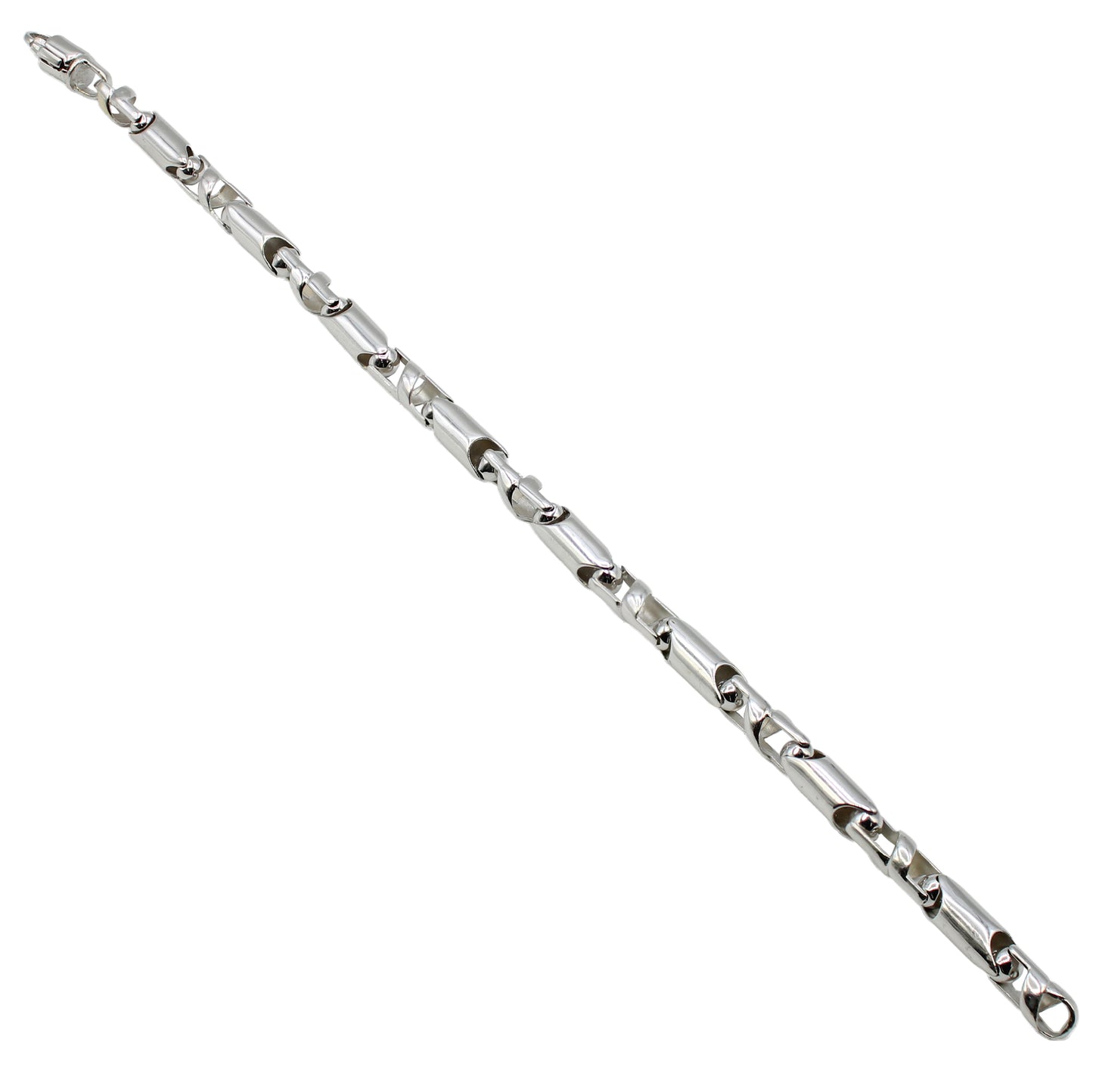 14k White Gold Barrel Link Style Bracelet