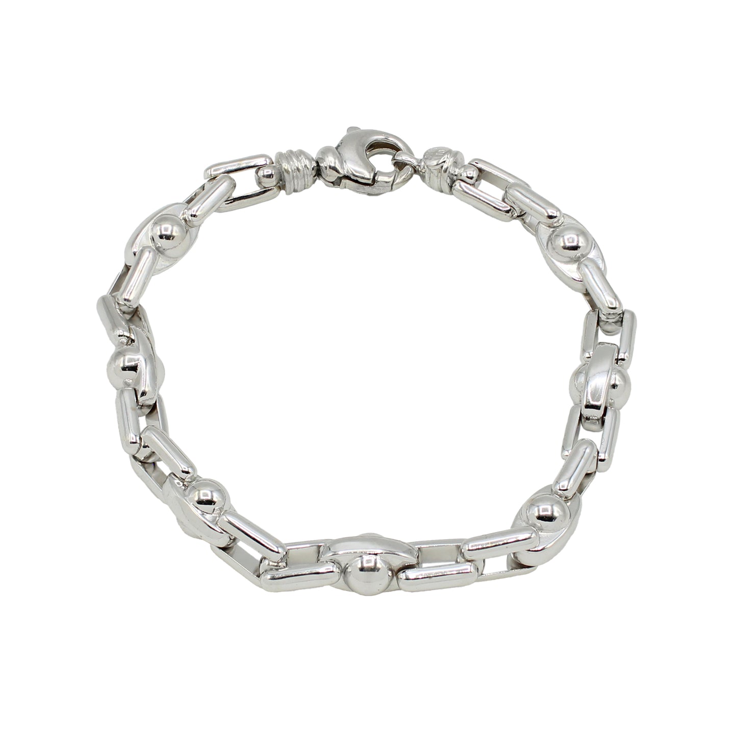 14k White Gold Barrel Link Style Bracelet