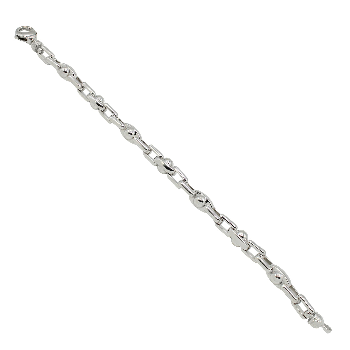 14k White Gold Barrel Link Style Bracelet