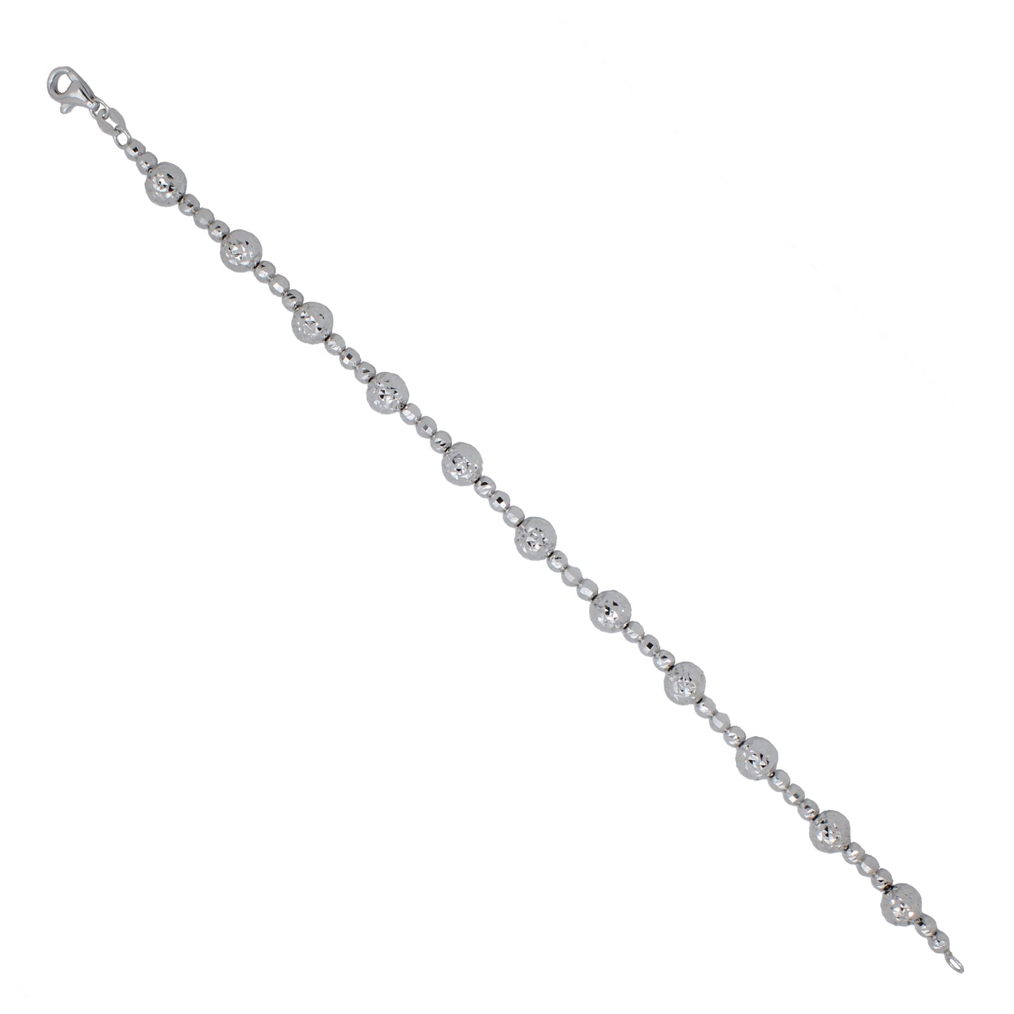 14k White Gold Diamond-Cut Beaded Bracelet