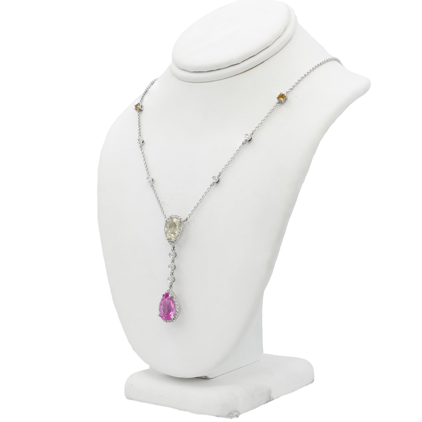 14k White Gold Multi-Colored Quartz Stone Necklace