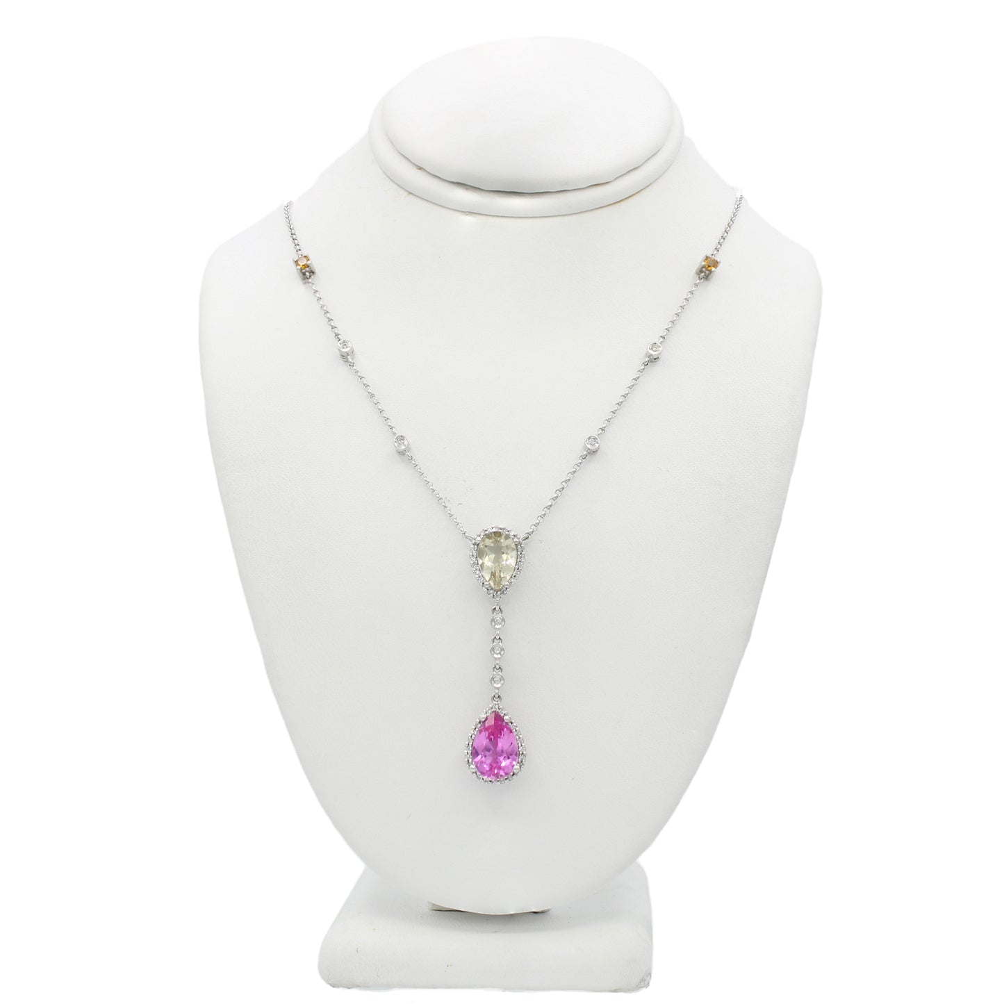 14k White Gold Multi-Colored Quartz Stone Necklace