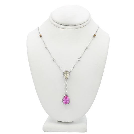 14k White Gold Multi-Colored Quartz Stone Necklace