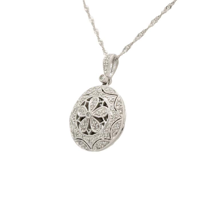 14k White Diamond Floral Pendant