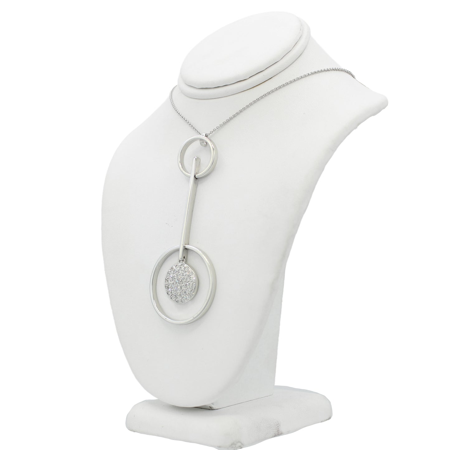 14k White Gold Pave Diamond Double Circle Pendant