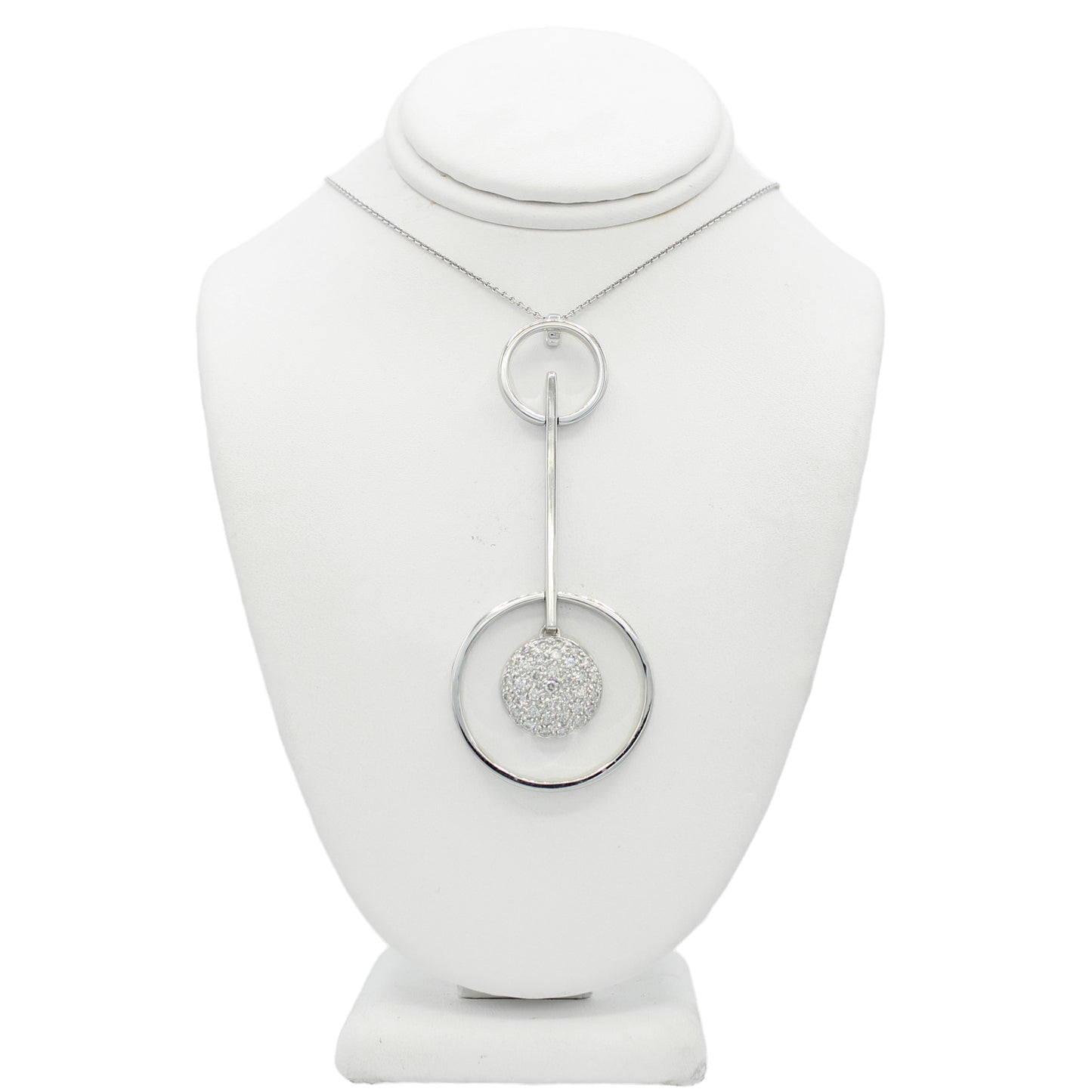 14k White Gold Pave Diamond Double Circle Pendant
