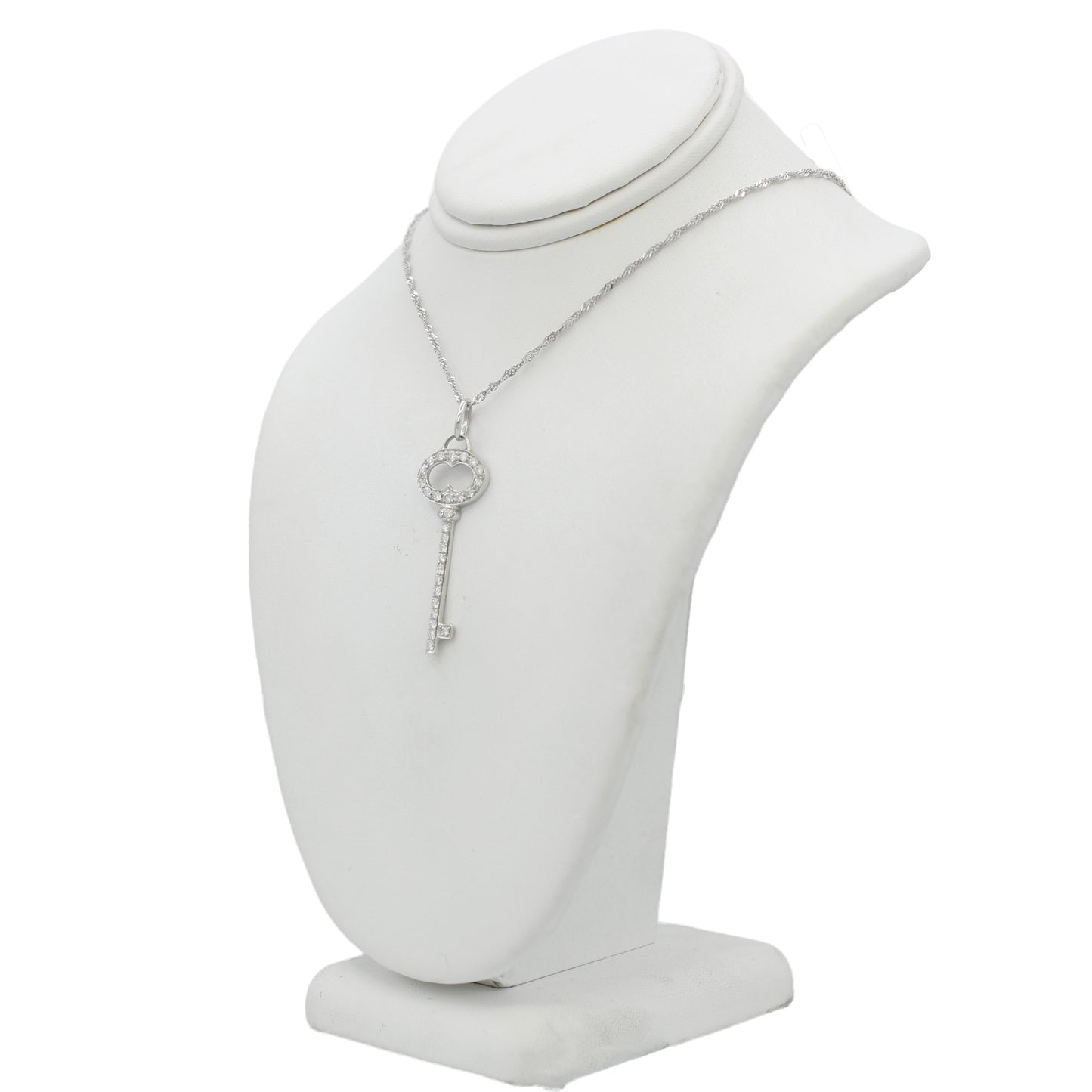 14k White Gold Diamond Key Pendant