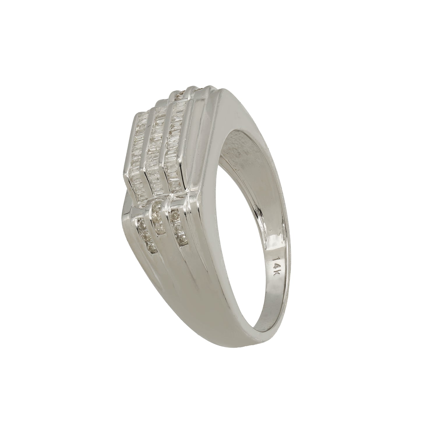 14k White Gold Men's Channel-Set Baguette-Cut Diamond Ring