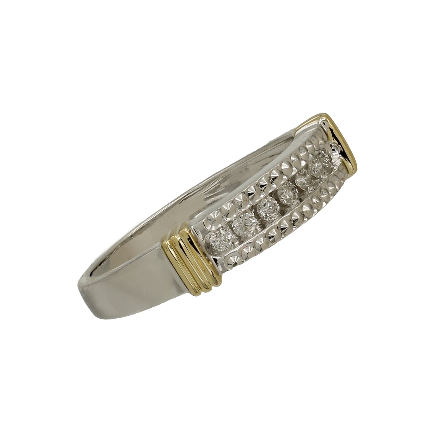 14k Two-Tone Gold Diamond-Cut Channel Setting Diamond Wedding Band