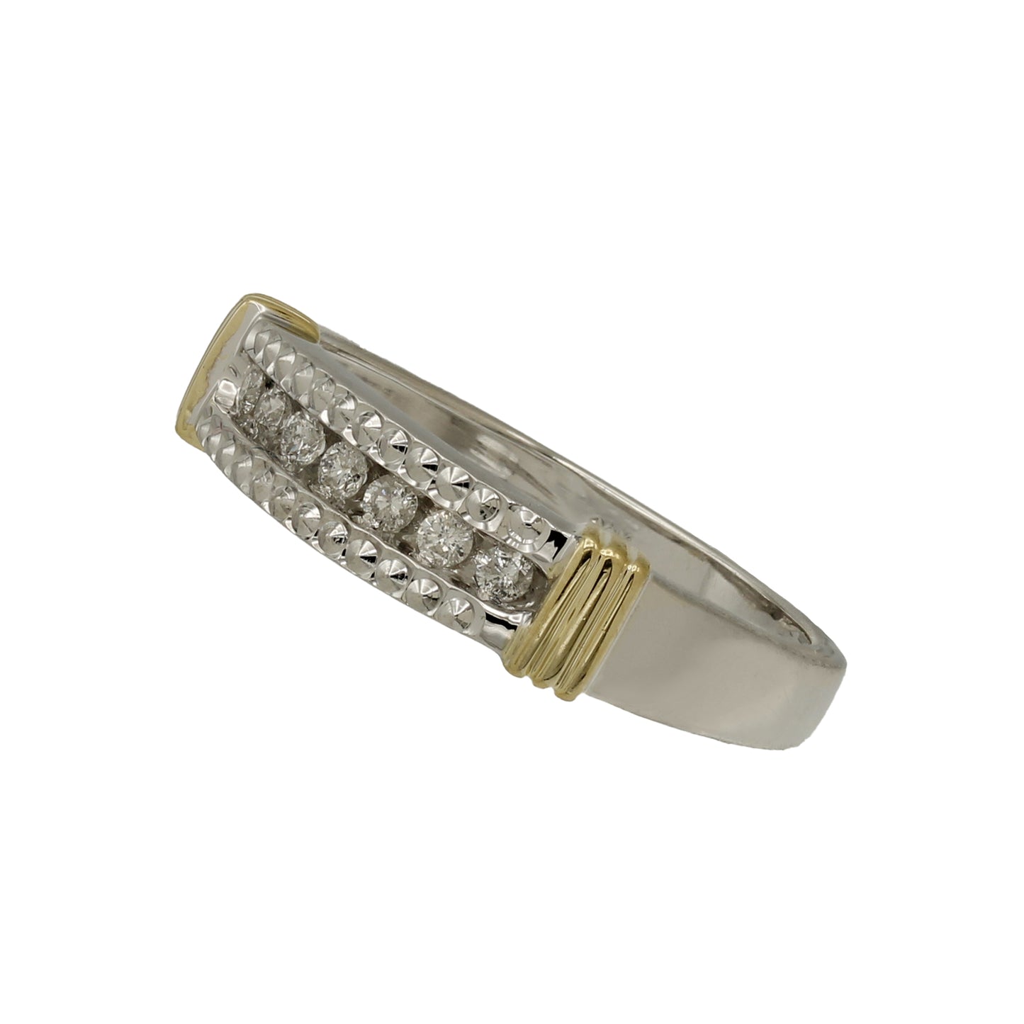 14k Two-Tone Gold Diamond-Cut Channel Setting Diamond Wedding Band