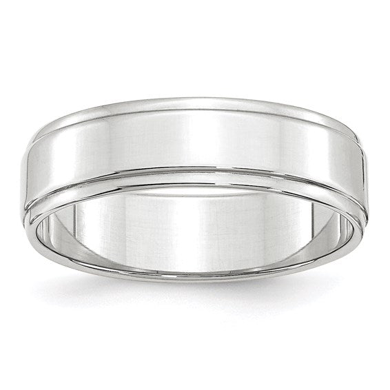 14k Flat Step Down Edge Wedding Bands - 6.00 mm