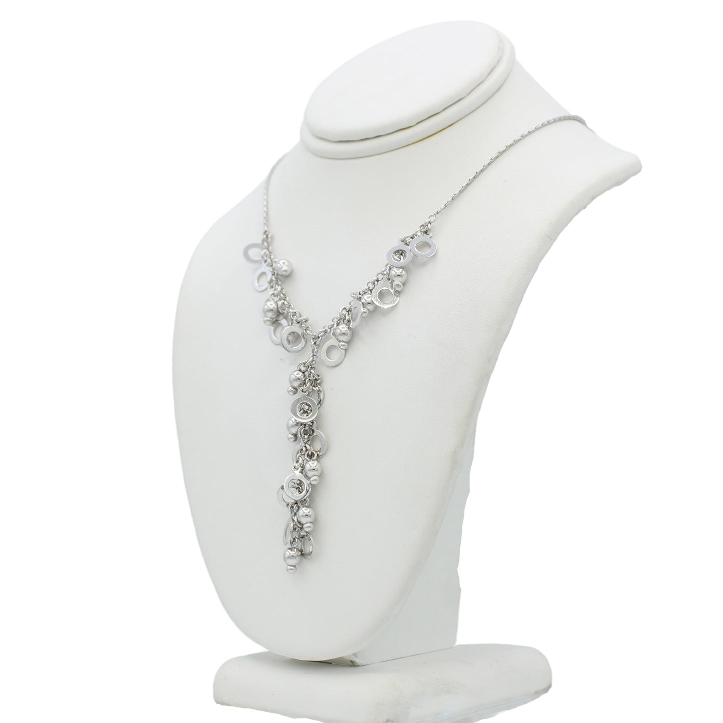 14k White Gold Beaded Circle Drop Necklace