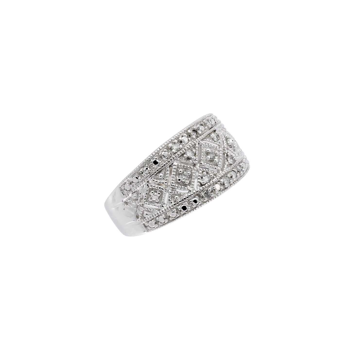14k White Gold Diamond Filigree Style Band Ring