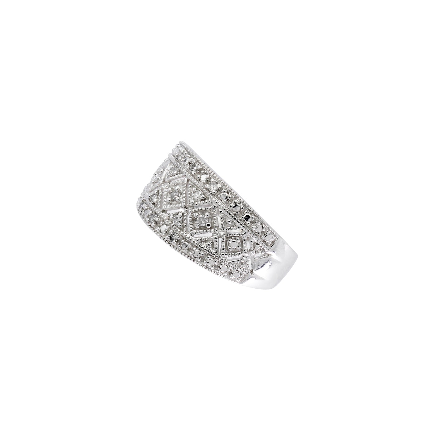 14k White Gold Diamond Filigree Style Band Ring