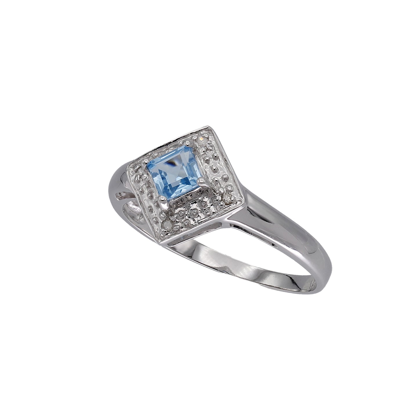 14k White Gold Diamond & Princess-Cut Light Blue Topaz Ring